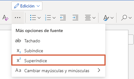 Cómo poner o agregar exponentes en Microsoft Word Online paso 7