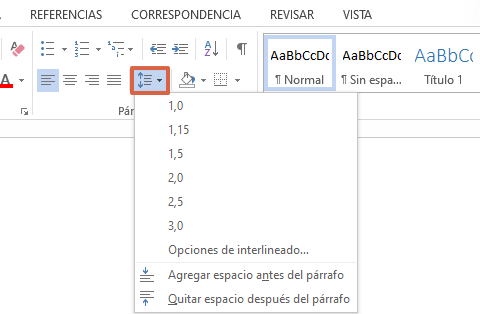 Cómo agregar un interlineado en un texto de Microsoft Word paso 2