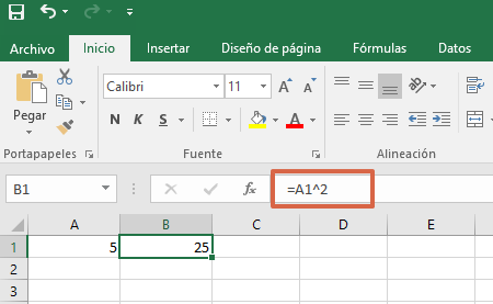 Cómo elevar un número al cuadrado en Excel de una celda distinta