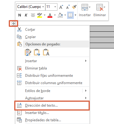Cómo girar o rotar una tabla en Microsoft Word usando clic derecho paso 2