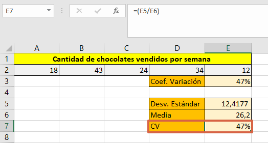 Cómo calcular el coeficiente de variación en Excel de forma manual paso 2.1