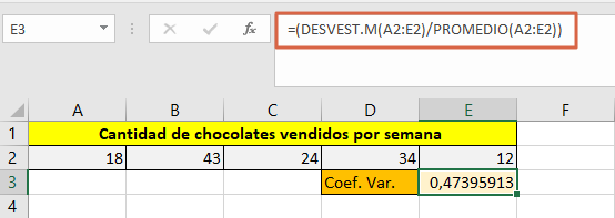 Cómo calcular el coeficiente de variación en Excel de forma manual paso 3