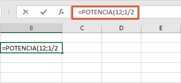 Cómo calcular o insertar una raíz cuadrada en Excel con la función POTENCIA. Paso 4