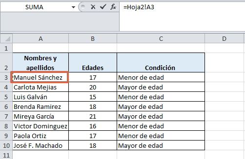 Cómo enlazar o vincular datos de una hoja a otra en Excel en un mismo libro paso 4