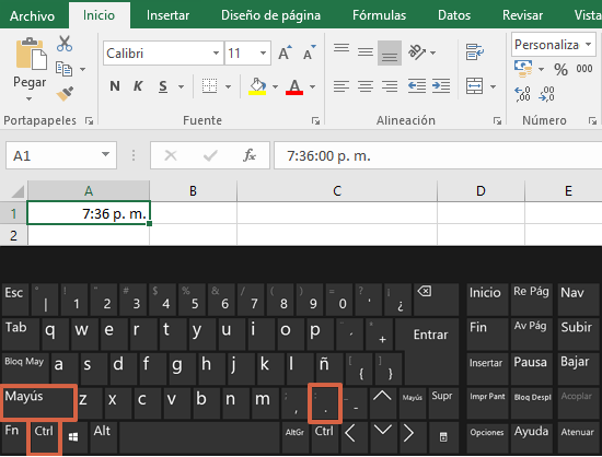 Cómo insertar hora y fecha fija en una celda de Excel desde Windows paso 3