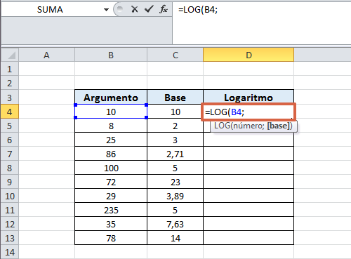 Cómo utilizar la función logaritmo en Excel paso 3