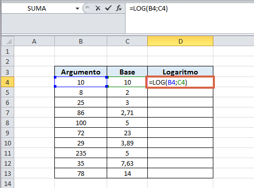 Cómo utilizar la función logaritmo en Excel paso 4