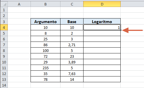 Cómo utilizar la función logaritmo en Excel paso 6