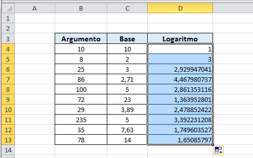 Cómo utilizar la función logaritmo en Excel paso 7