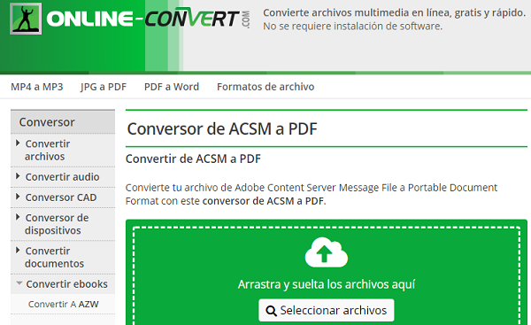 Convertir archivo ACSM a PDF las mejores herramientas para hacerlo. Otros métodos. AnyConv. Online-convert