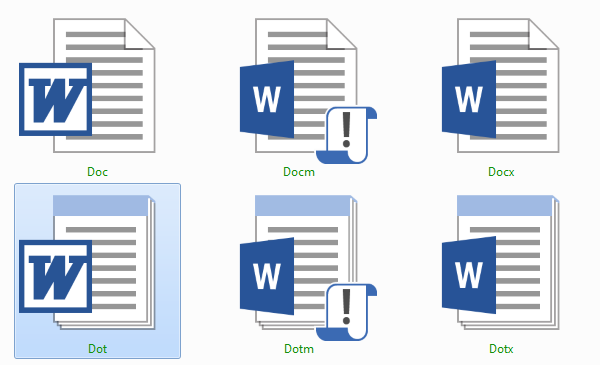 Tipos de extensiones de Documentos de Word Dot