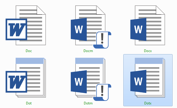 Tipos de extensiones de Documentos de Word Dotx