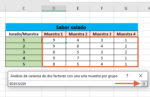 Cómo crear e interpretar una tabla ANOVA en Excel con dos factores paso 5