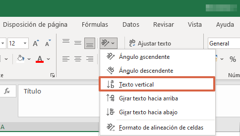 Cómo escribir en vertical en Excel girando el texto paso 3