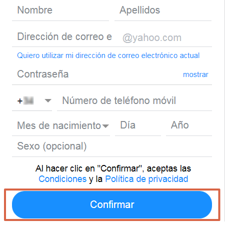 Cómo crear una cuenta de correo Yahoo con una cuenta Yahoo - Paso 8