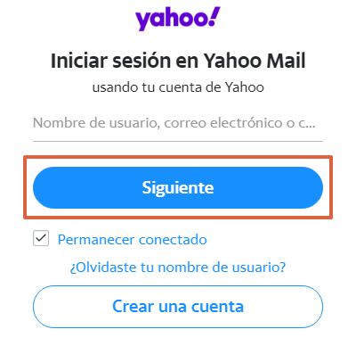 Iniciar sesión en tu cuenta de correo Yahoo desde el navegador - Paso 2